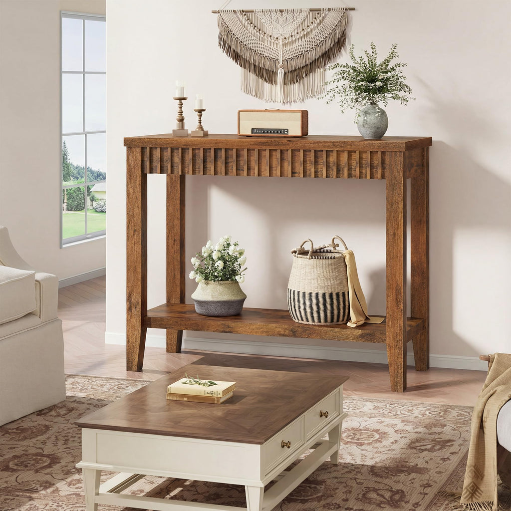 31.5" Entryway Table, Console Tables with Shelves, Rustic Brown