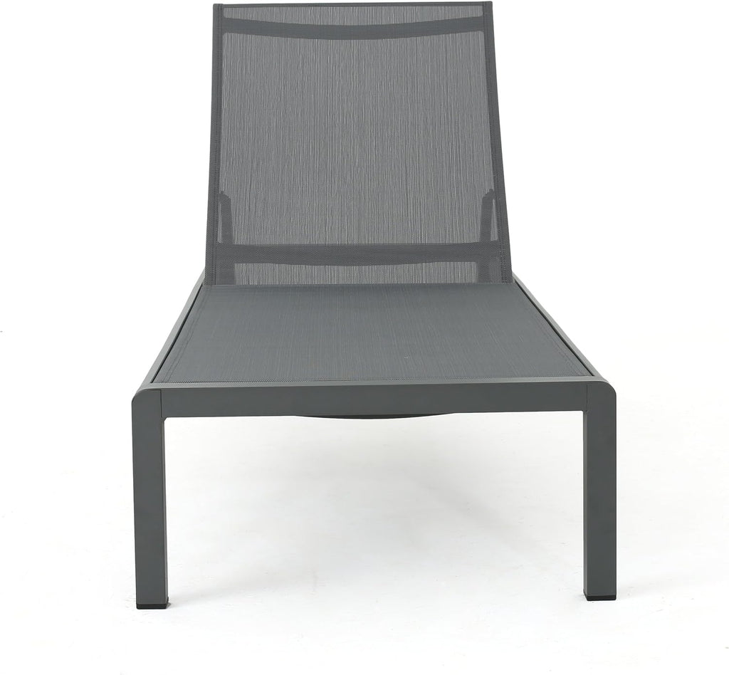 Outdoor Aluminum Chaise Lounges with Mesh Seat, 2-Pcs Set, Grey / Dark Grey