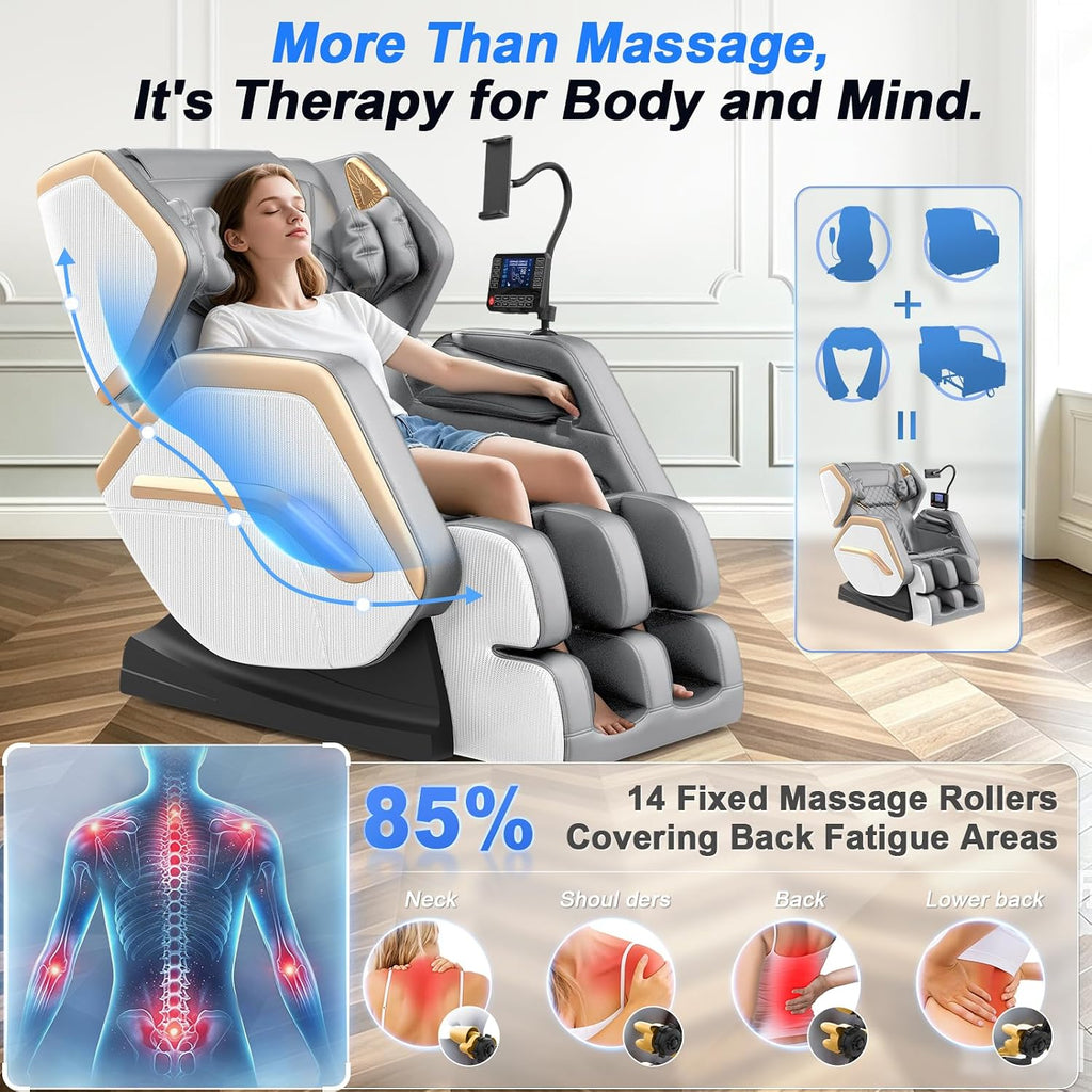 Massage Chair Full Body 14 Fixed Roller Zero Gravity 5 Auto Modes | Zero Gravity Massage Chair with 8 Airbags, Foot