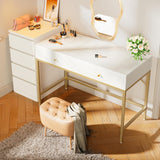 Vanity Desk with Drawers, 47 inch Computer Desk, Modern Simple Home Office Desks, Makeup Dressing Table - White and Gold