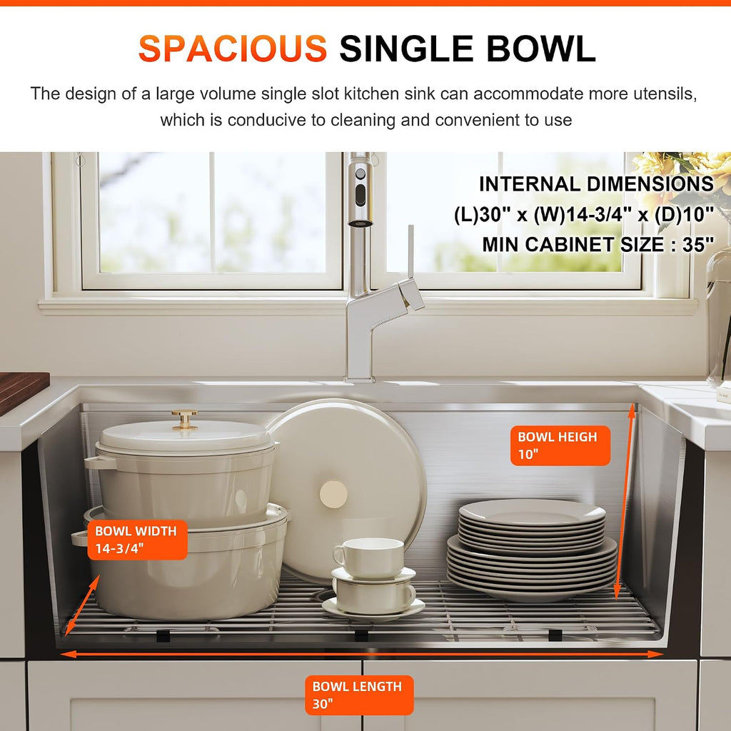 32 Inch Workstation Undermount Handmade Single Bowl Kitchen Sink | 304 Stainless Steel, 16 Gauge Thickness, Ledge for