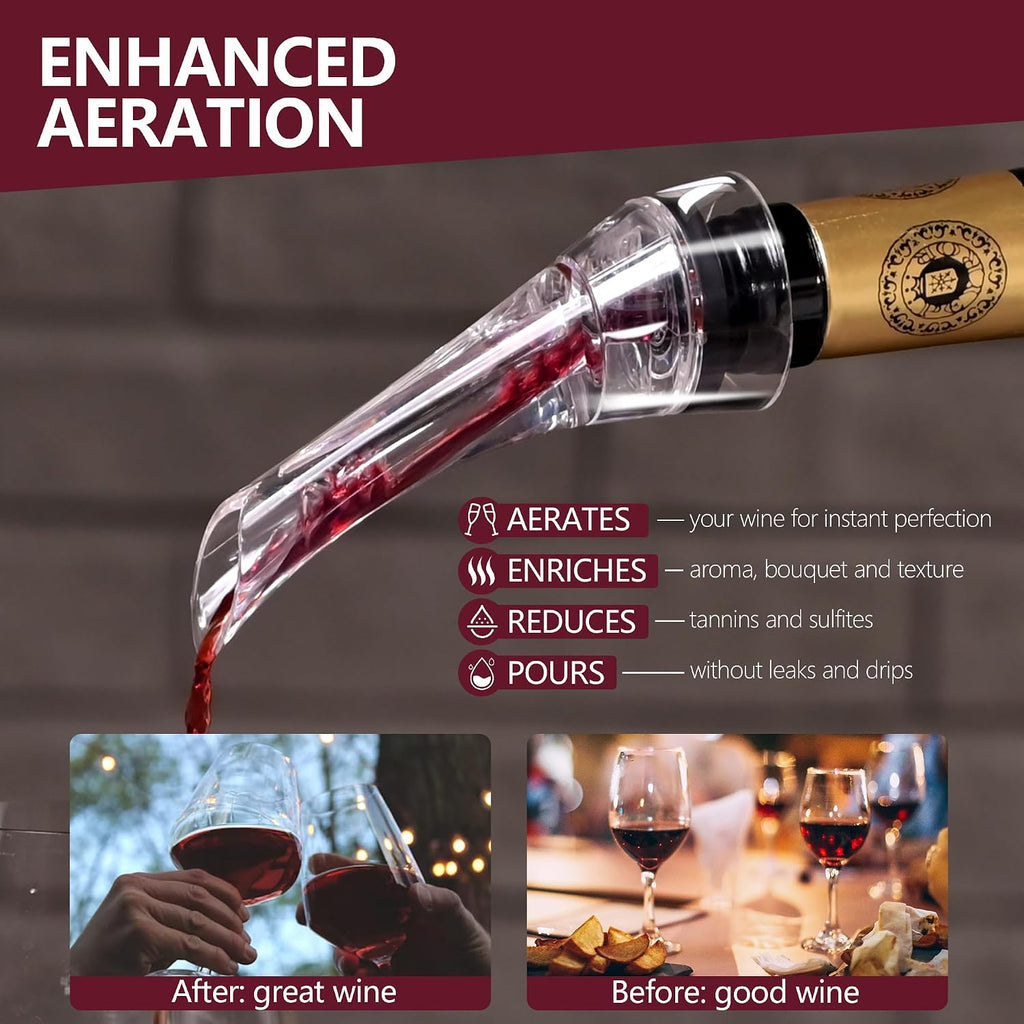 Wine Aerator Pourer Spout Diffuser - Wine Decanter with Aerator Attaches to Wine Bottle for Enhanced Flavor | Premium - Set of 2