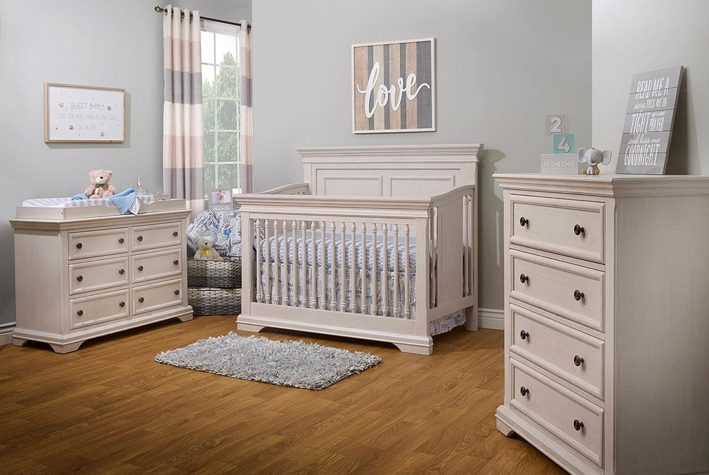 Crib,Classic 4-In-1 Convertible Crib,Brushed Ivory Crib Made of Wood,Non-Toxic Finish, Wooden Baby