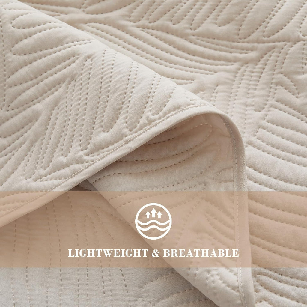 Quilt Bedding Set, Lightweight Brich Beige Quilts for All Seasons, Soft Microfiber Bedspreads