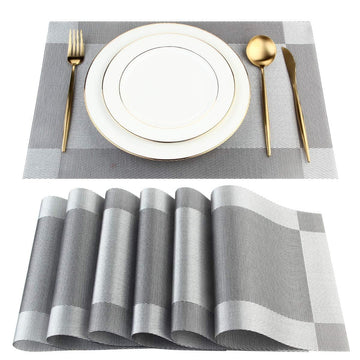 Placemats Set of 4, Linen Look Woven Place Mats (Silver Grey)
