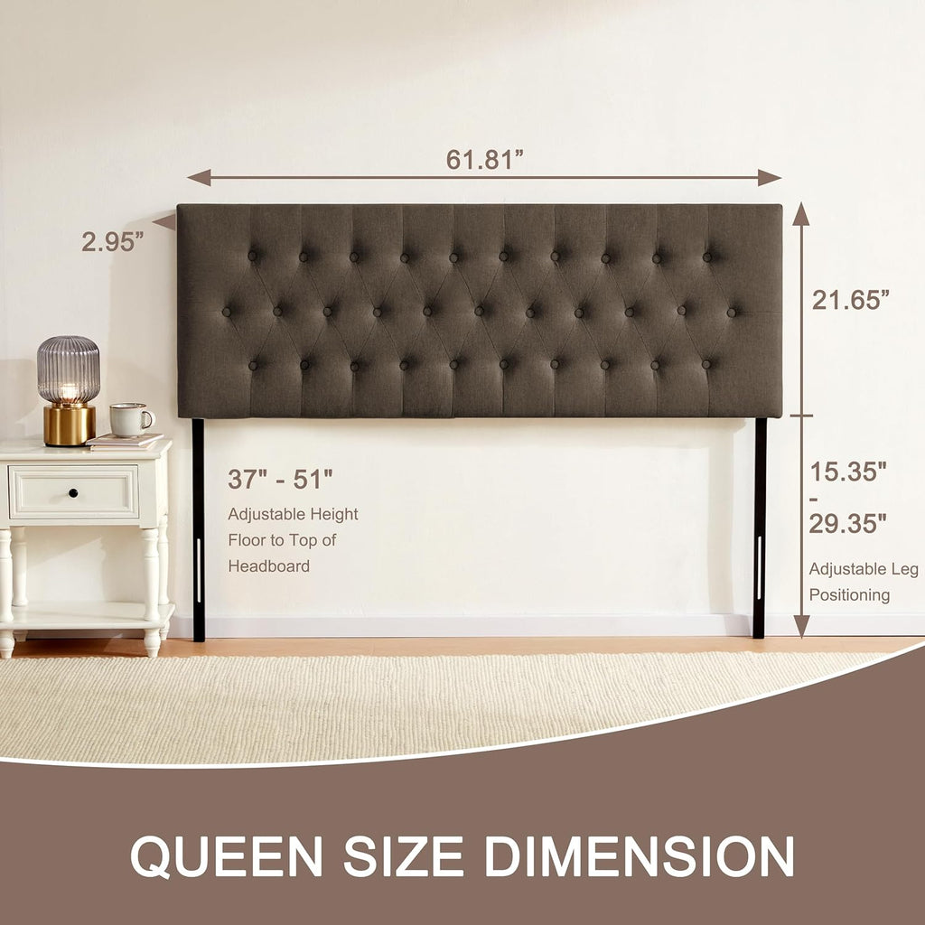 Tufted Upholstered Headboard Queen, Solid Wood Head Board with Durable Metal Legs, Adjustable Height Bed headboard