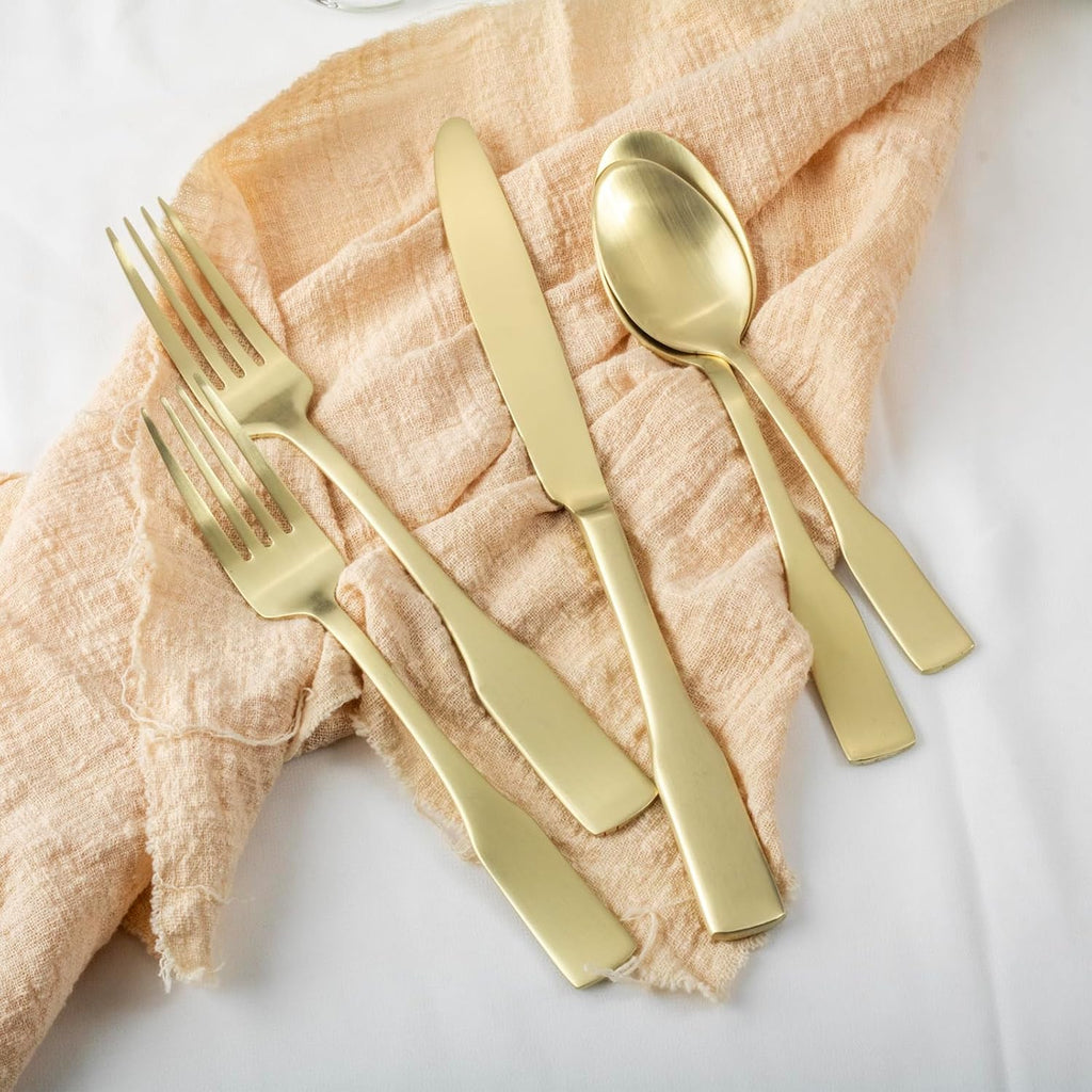 Champagne Gold Satin 40-Piece Silverware Set, Service for 8, Stainless Steel Flatware Set, Matte Polished Cutlery Set