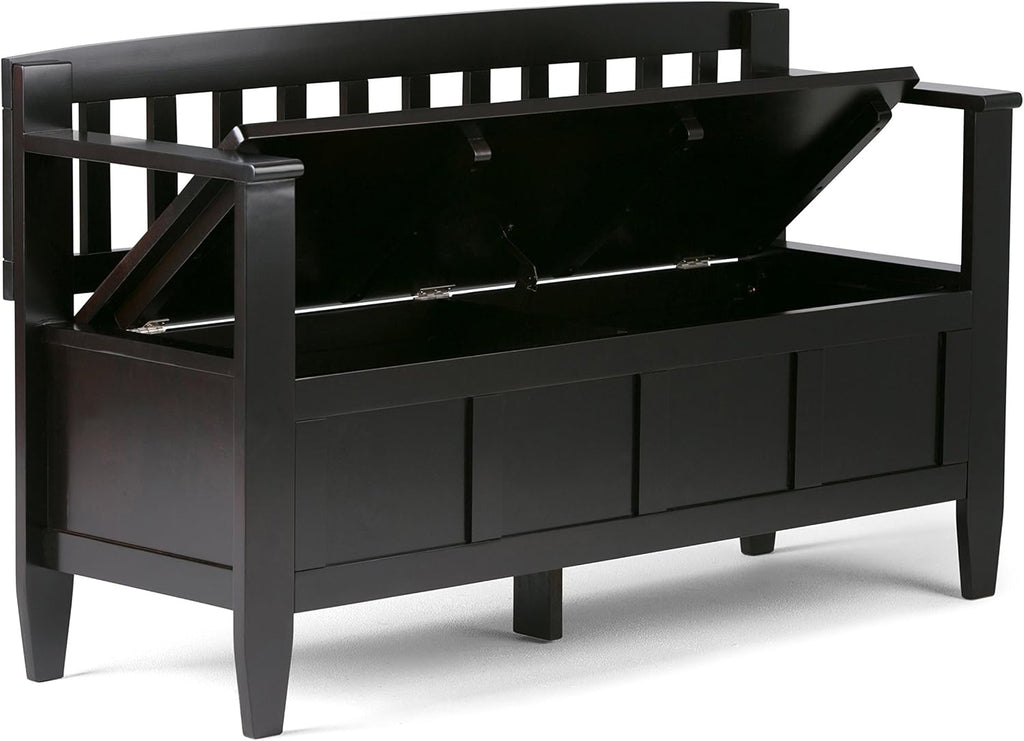 Connaught 30" Wide Solid Wood Storage Bench in Chestnut Brown | Contemporary entryway bench with lift-up lid and
