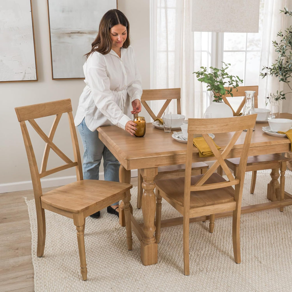 67-Inch Dining Table for 4-6 People, Squire Trestle Farmhouse Rectangular Wood Dining Room Table, Kitchen, Living