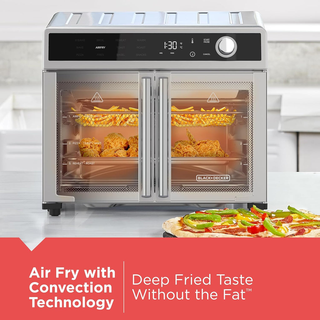 Crisp 'N Bake Air Fryer Toaster Oven Combo, 12 in 1 Countertop Convection Oven Cooks Food Fast, Fits a Whole Pizza or
