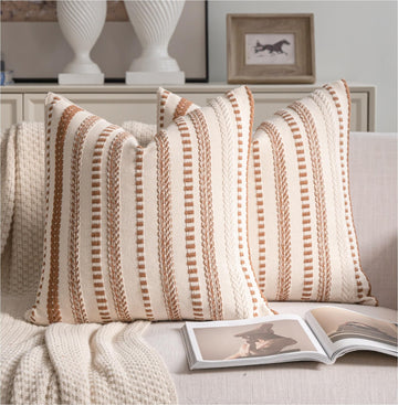 Brown Fall Rustic Boho Throw Pillow Covers 20x20 Inch Set of 2