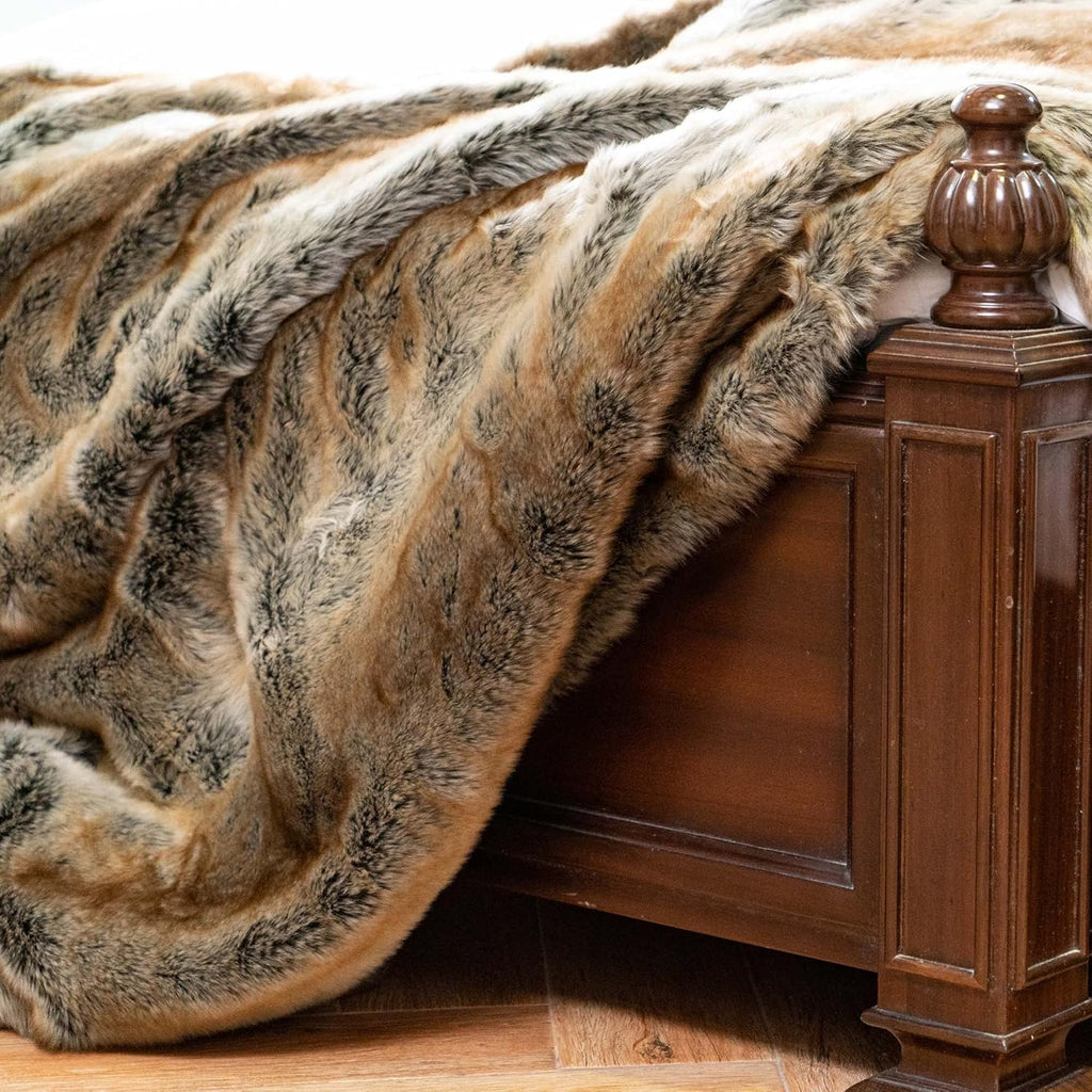 Luxury Brown Faux Fur Blanket Thick Warm Elegant Cozy Fuzzy Throw, 50"x60"