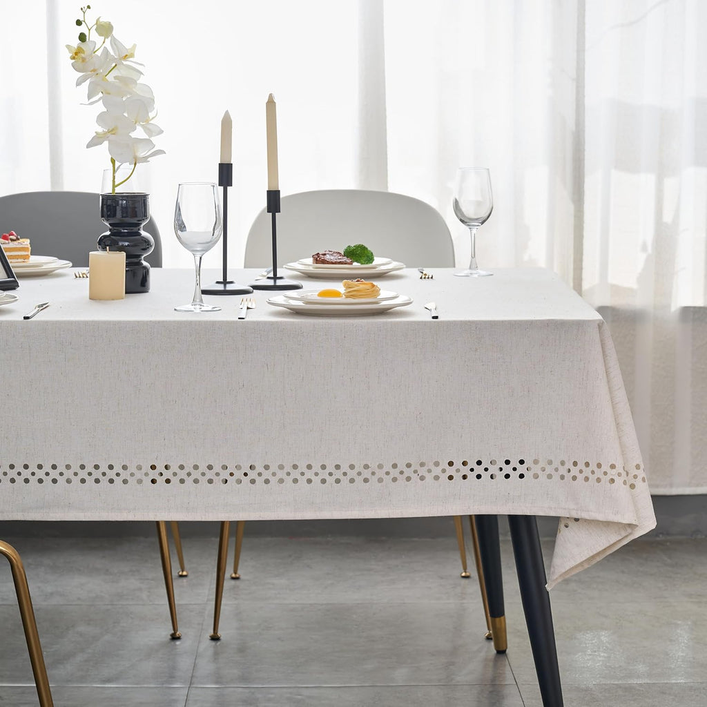 Natural Tablecloth, Rectangle Tablecloth with Decorative Cutouts, Stain Resistant & Wrinkle Free Tab