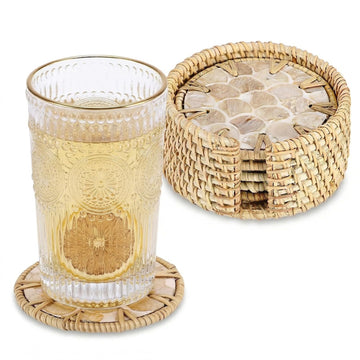 Coastal Coasters Set of 6, Boho Coaster Set with Holder, Fish Scale