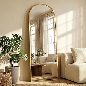 58"×18" Arched Full Length Floor Mirror, Standing Mirror with Aluminum Frame, Large Body Mirror of Free Standing/Wall