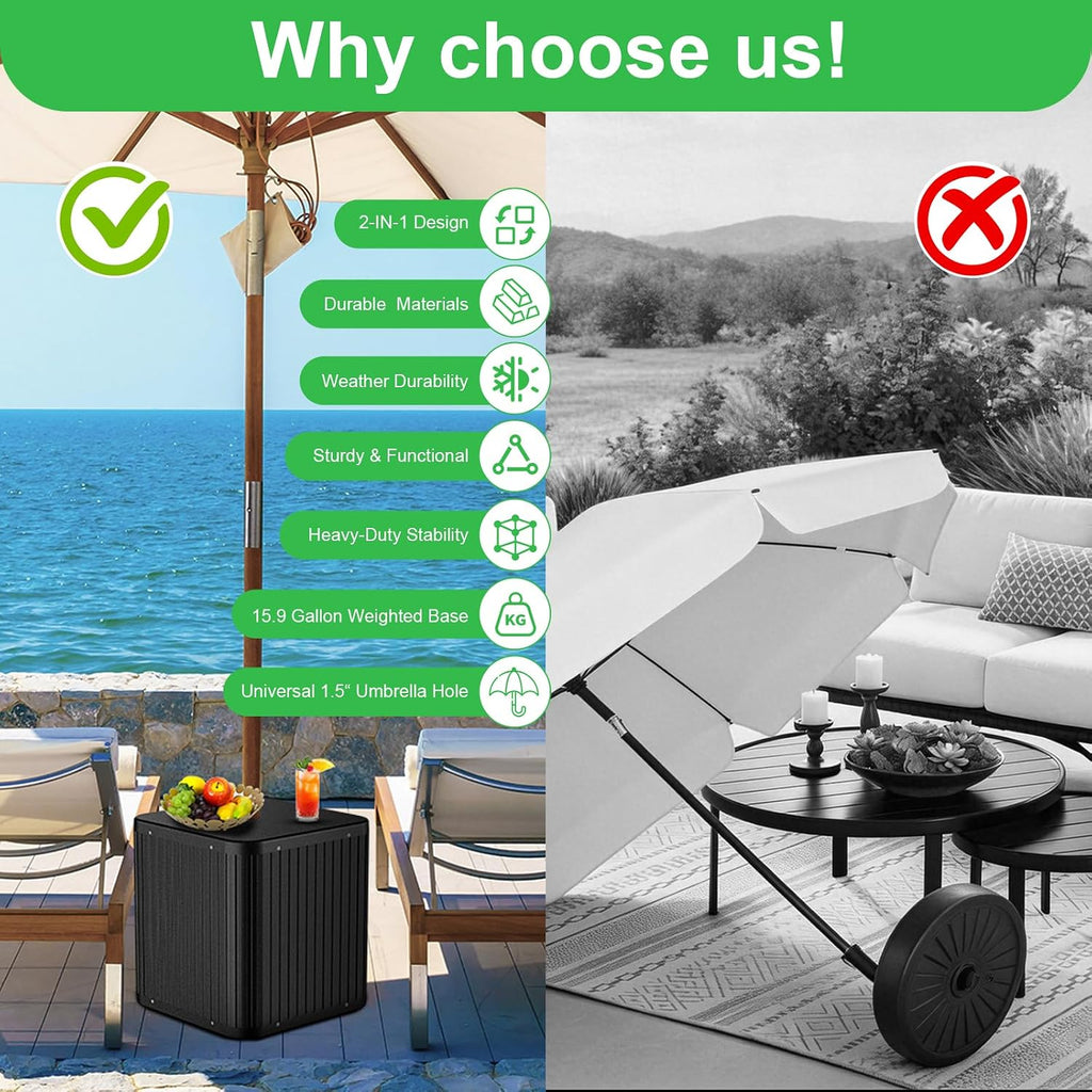 Outdoor Umbrella Side Table, 2 in 1 Outdoor Side Table with 1.5-1.6" Umbrella Hole