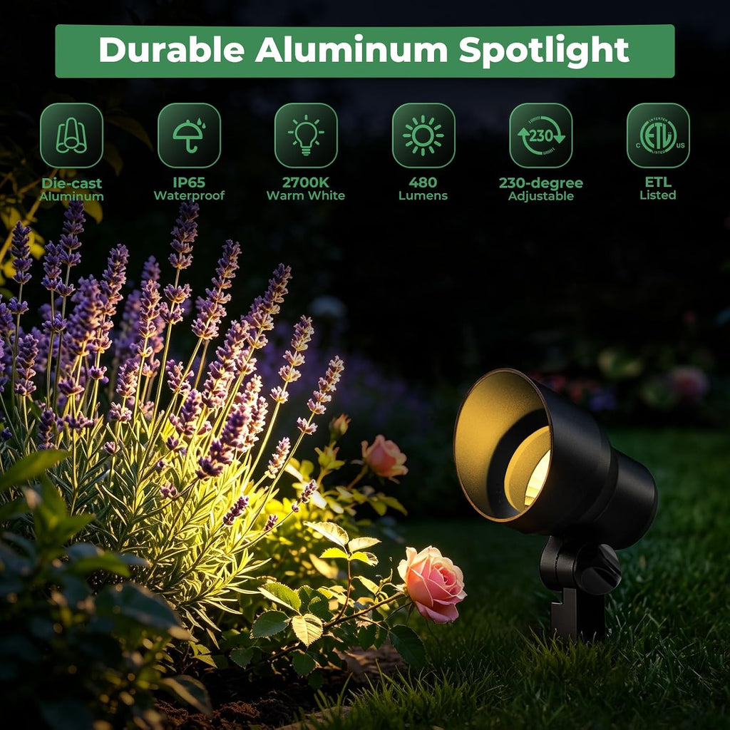 Low Voltage Landscape Spotlight, 12V LED Outdoor Spot Lights with 4W G4 Replaceable Bulb, Wired Waterproof Aluminum
