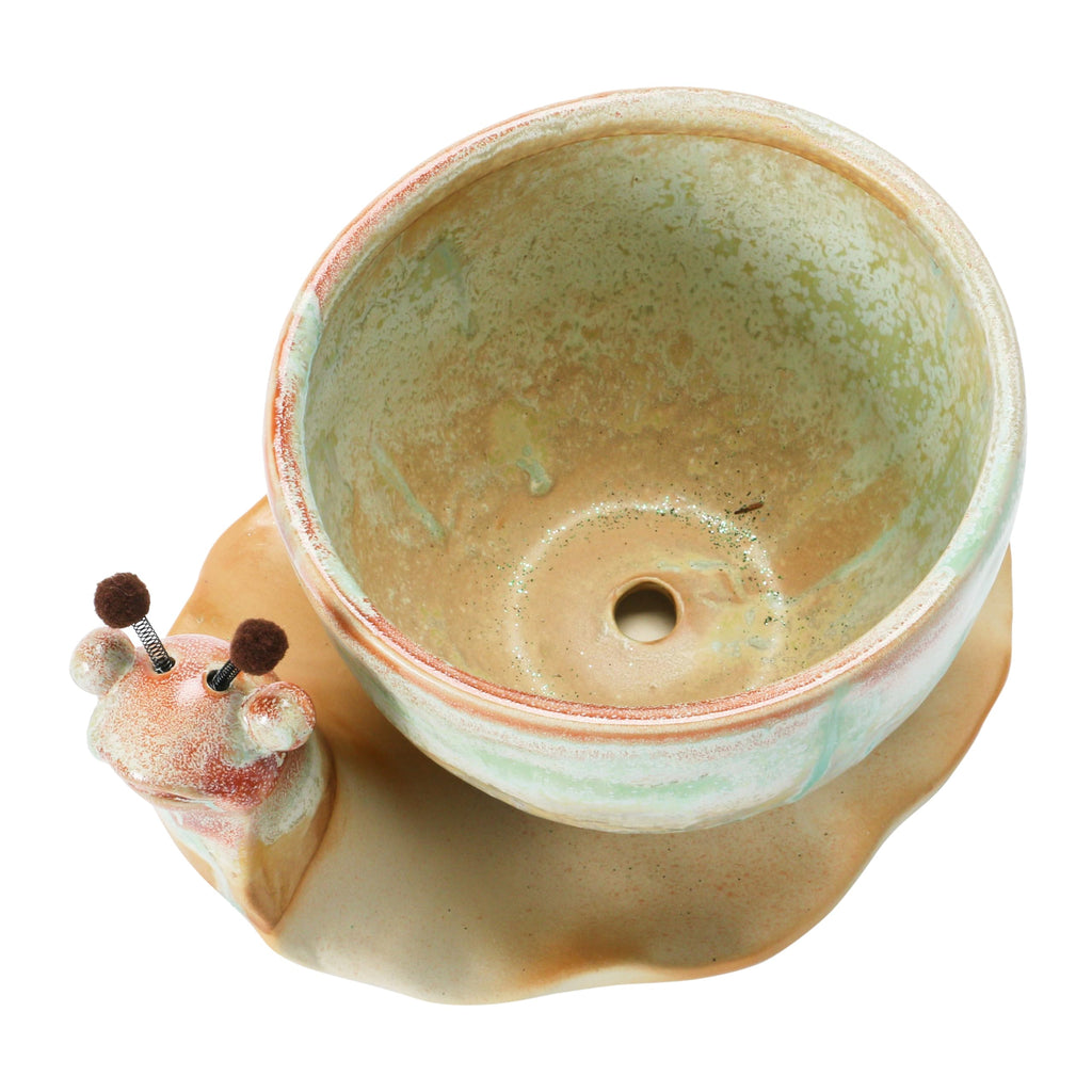 Stoneware Snail Planter, Reactive Glaze, (Each One Will Vary), Set of 2 Pieces