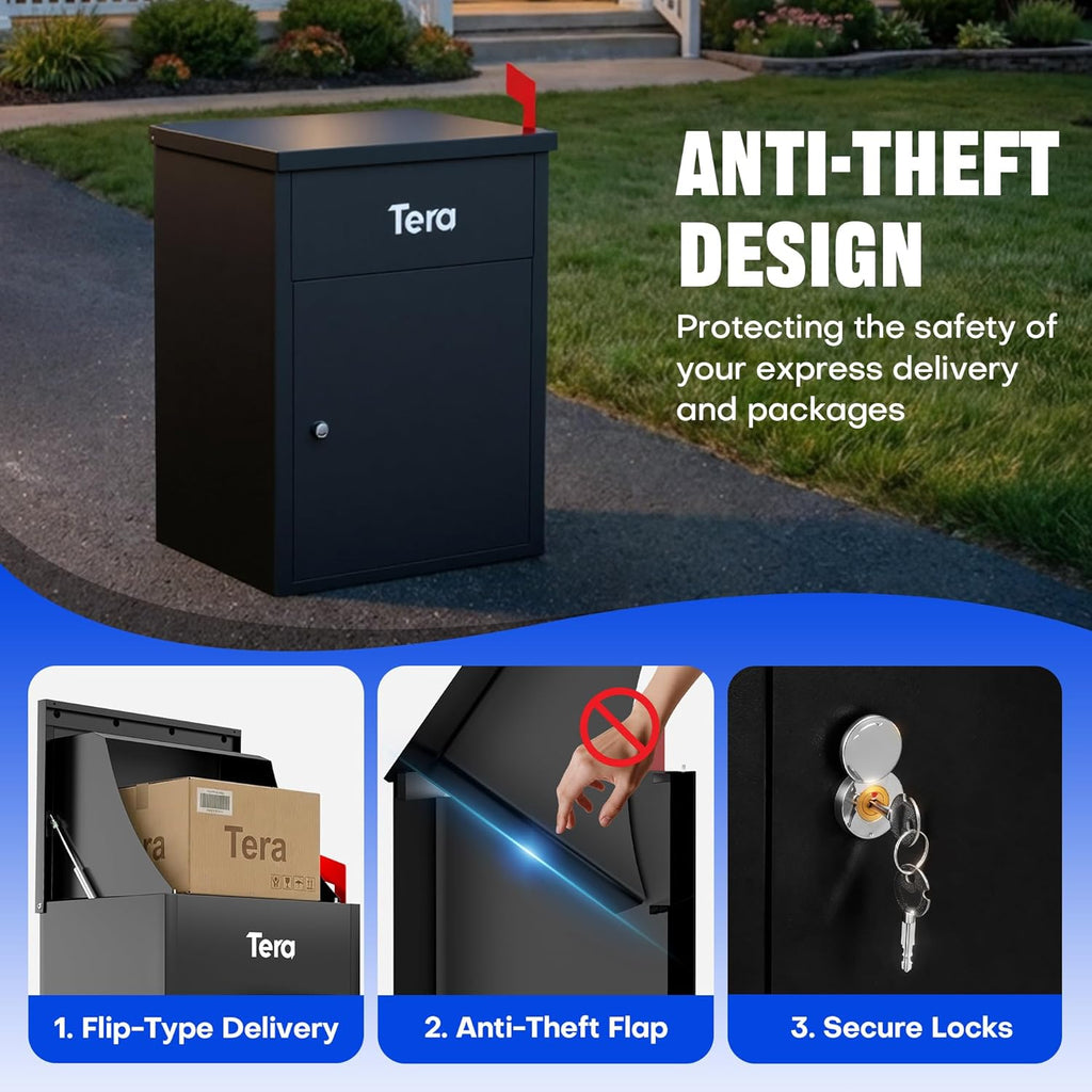 Package Delivery Boxes : No Assembly Needed 23" H Anti-Theft Parcel Drop Box Outdoor with Lock Galvanized Steel