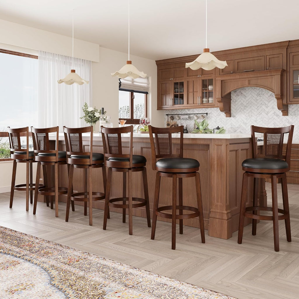 30 Inch Bar Stools Set of 4, Wooden Swivel Bar Stools, 360 Degrees Swivel Chairs with Upholstered, Wrap-Around