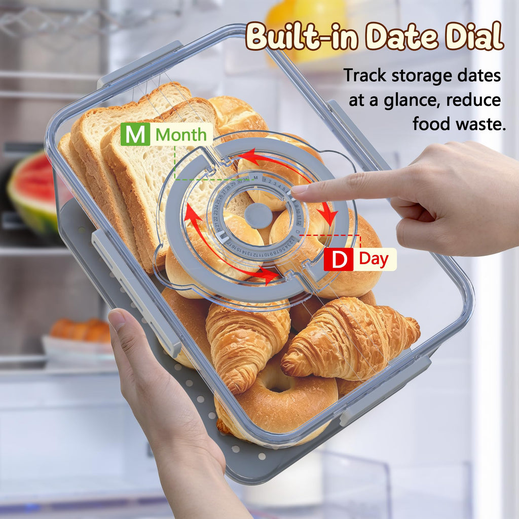 Large with Lid and Handle,Time Recording Airtight Bread Container