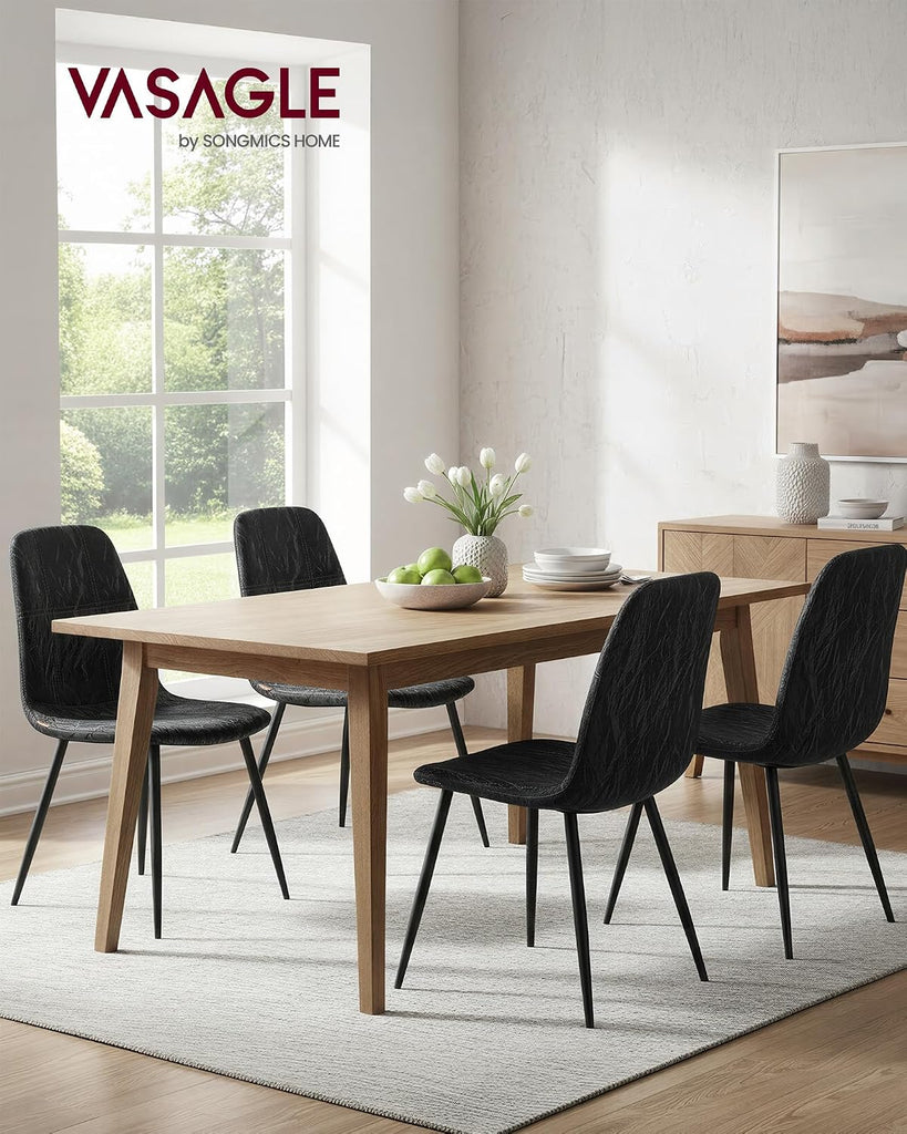 Set of 4 Dining Chairs, Dining Room Kitchen Chairs, Metal Frame, Adjustable Feet, Easy to Clean, Glacier-Textured PU