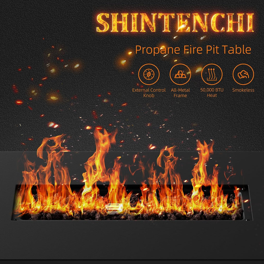 43 Inch Propane Fire Pit Table,50,000 BTU Rectangular Gas FirePits,CSA-Certified Steel 2-in-1 Multi-Use Propane Gas