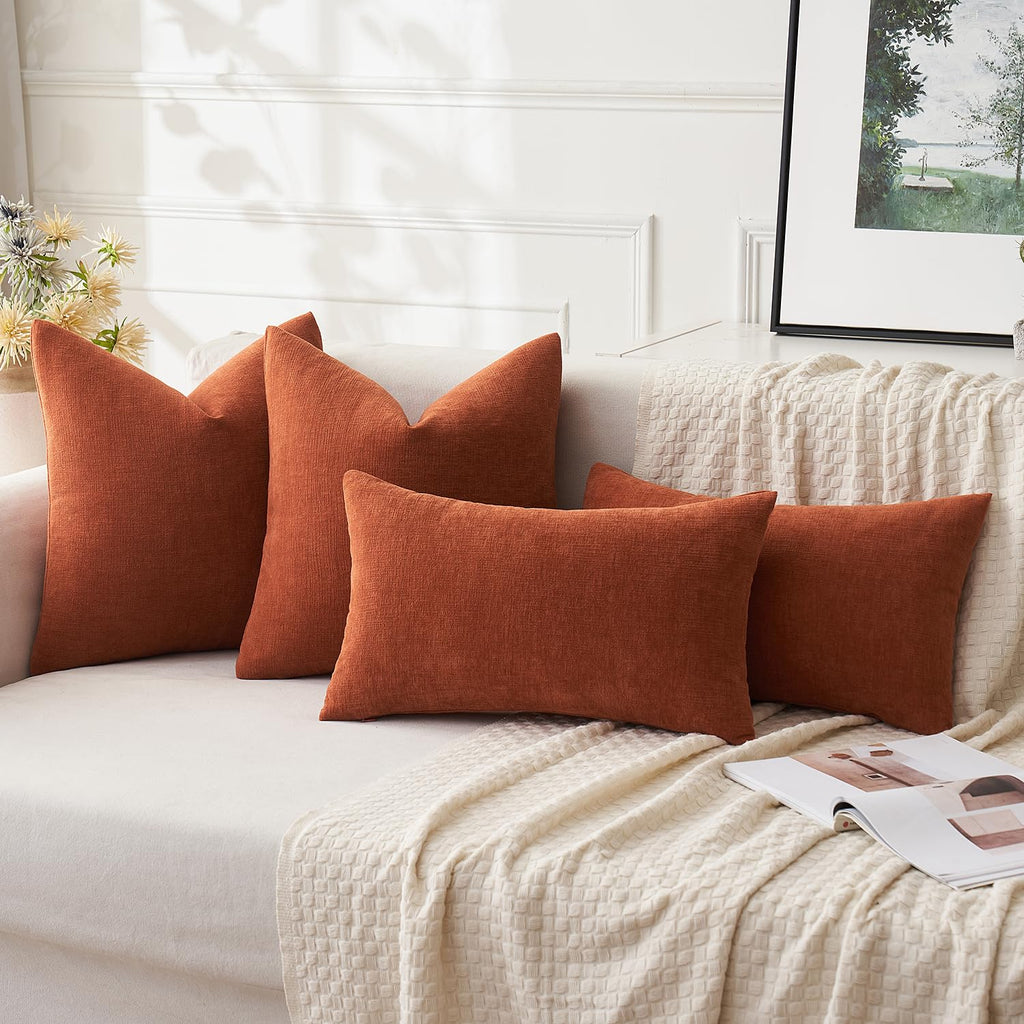 Fall Rust Terracotta Chenille Couch Throw Pillow Covers, 18x18