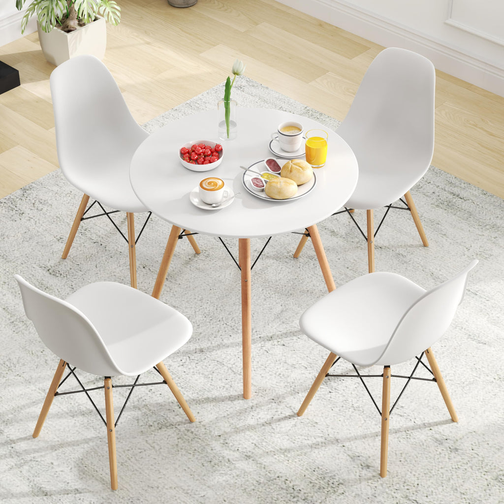 Round Dining Table Set for 4, Modern Circle Kitchen Table & 4 Chairs with Ergonomic Seats and Solid Wood Legs