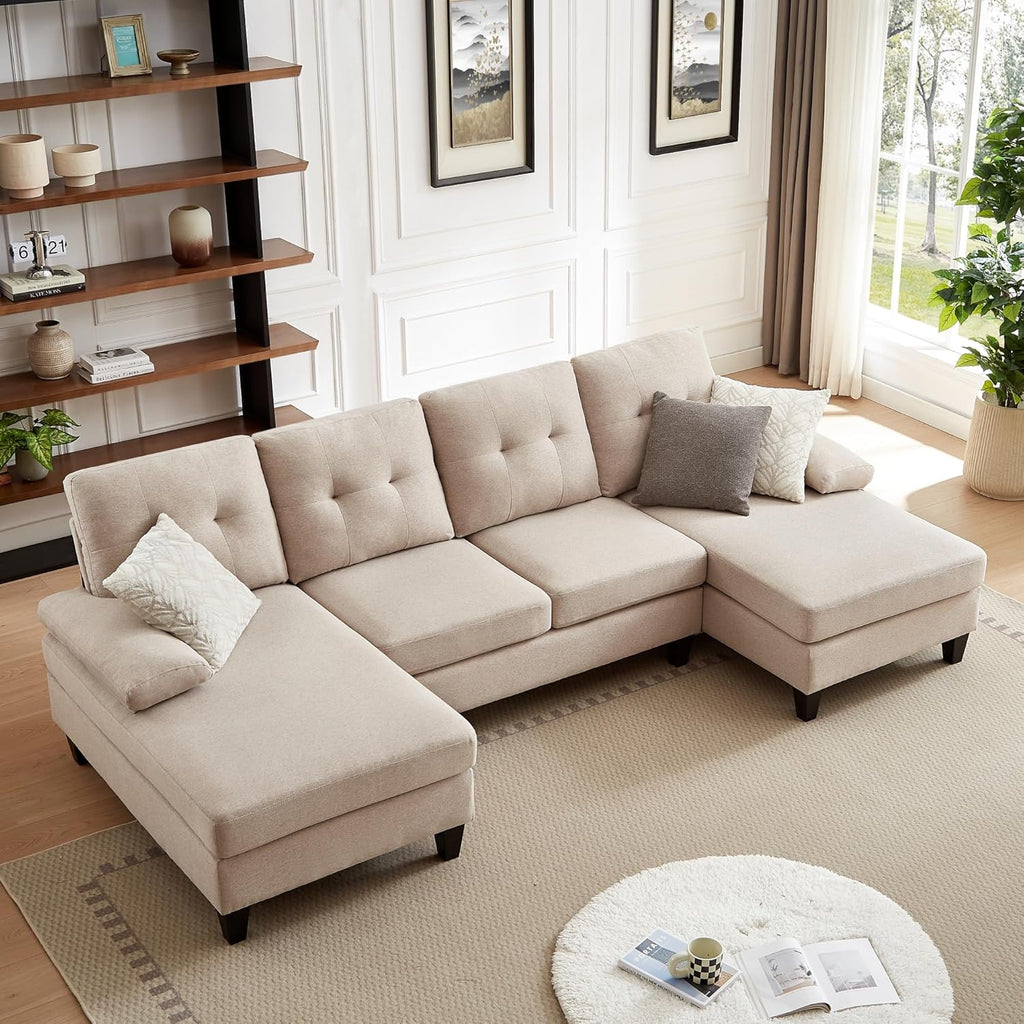 111" Sectional Couch for Living Room, Modern Polyester Fibre U Shaped Sofa Couches with Double Chaise