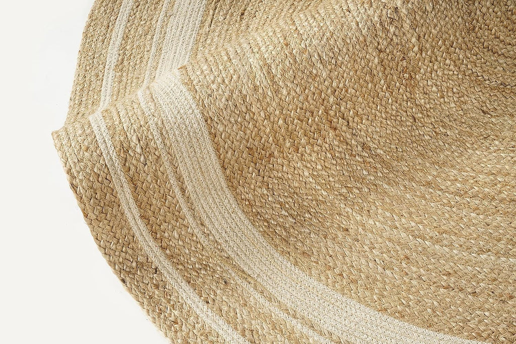 6' ft Round Jute Cotton Area Rug - Natural Fiber Handmade Boho Charm Farmhouse Jute Area Rug Soft Br