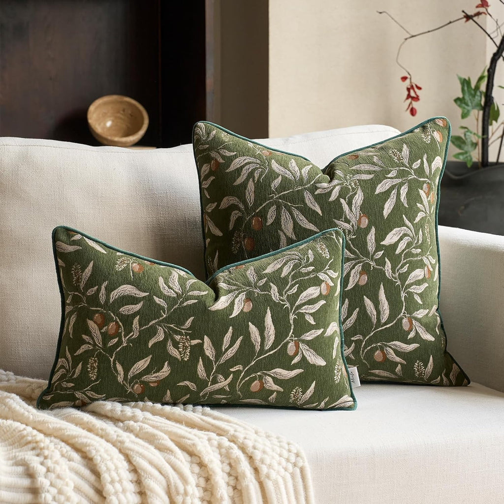 Green Floral Throw Pillow Cover 12 x 20 Inch Rectange Luxury Decorative Lumbar Pillow Cover