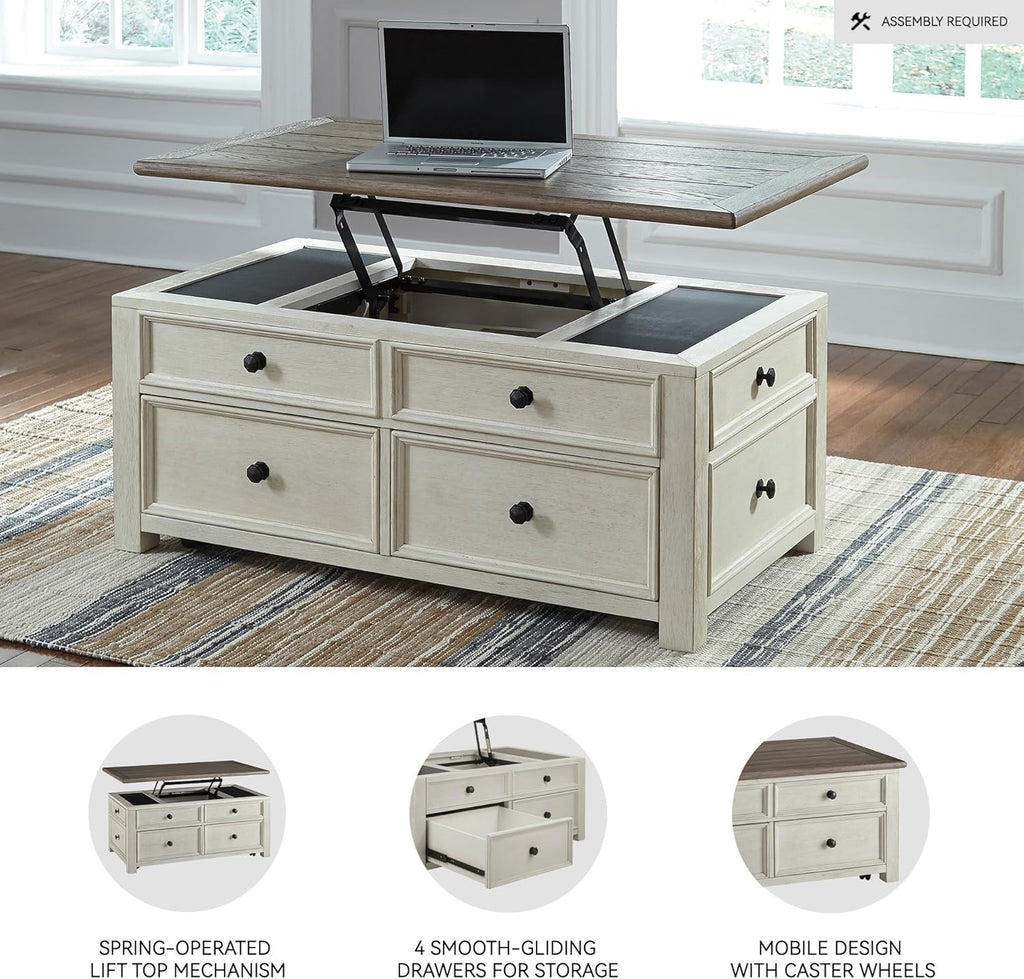 Bolanburg Lift-Top Coffee Table with Storage Two-Tone Rustic Farmhouse Cocktail Table - Brown/White