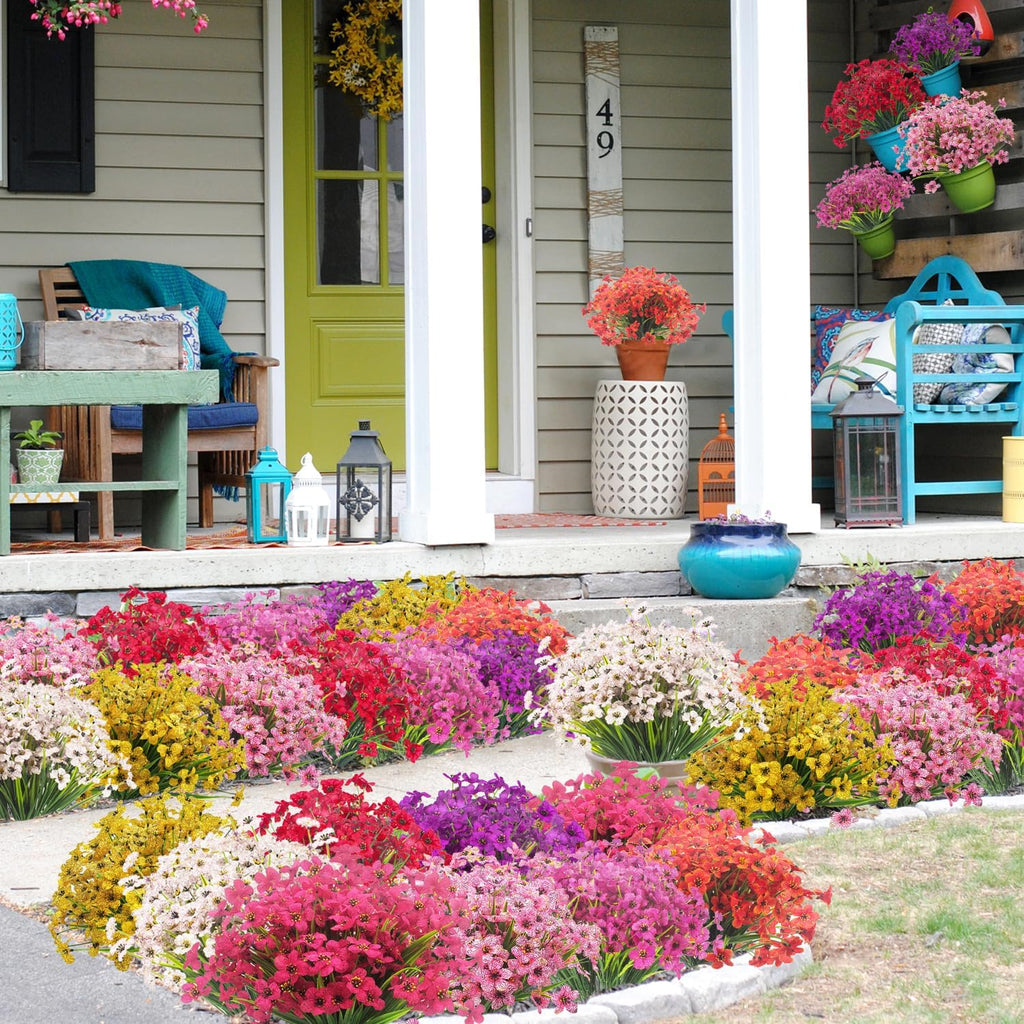 20 Bundles Artificial Flowers, Outdoor Indoor UV Resistant Fake Flowers No Fade Faux Plastic Plants Garden Porch