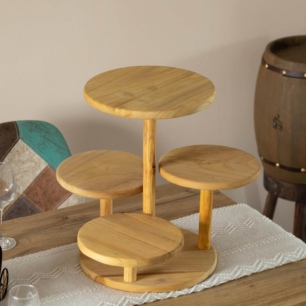 Multi Purpose 4-Tier Round Wooden Cake Stand and Charcuterie Boards - Perfect Tiered Tray Display for Desserts