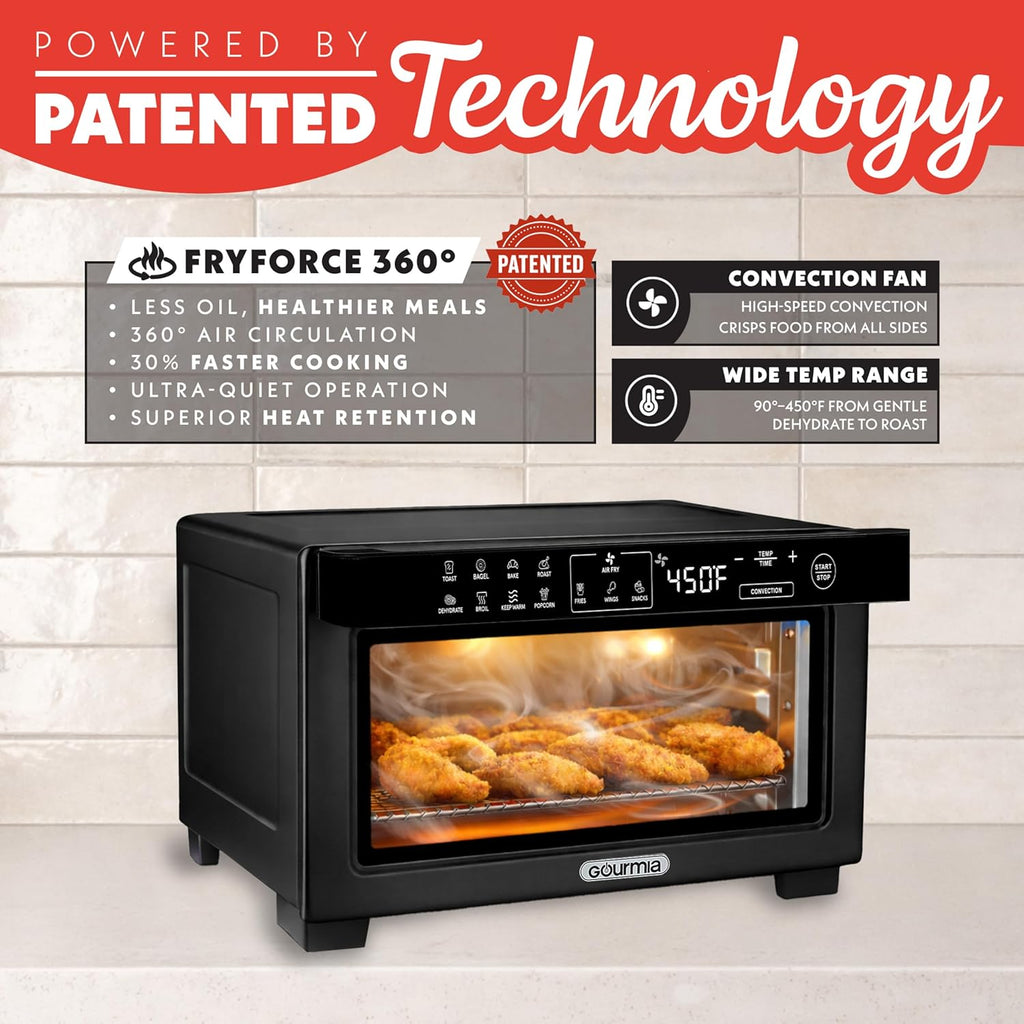 Toaster Oven Digital Air Fryer - Convection Mode with 4 Slice Capacity, 3 Rack Positions, 12 Presets, Toast, Bagel