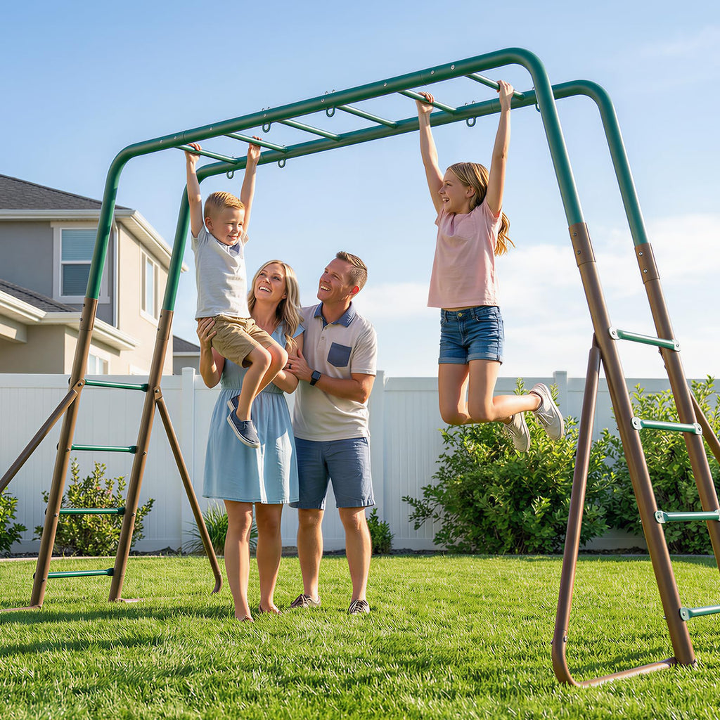 2 in 1 Swing Sets for Backyard with Monkey Bars