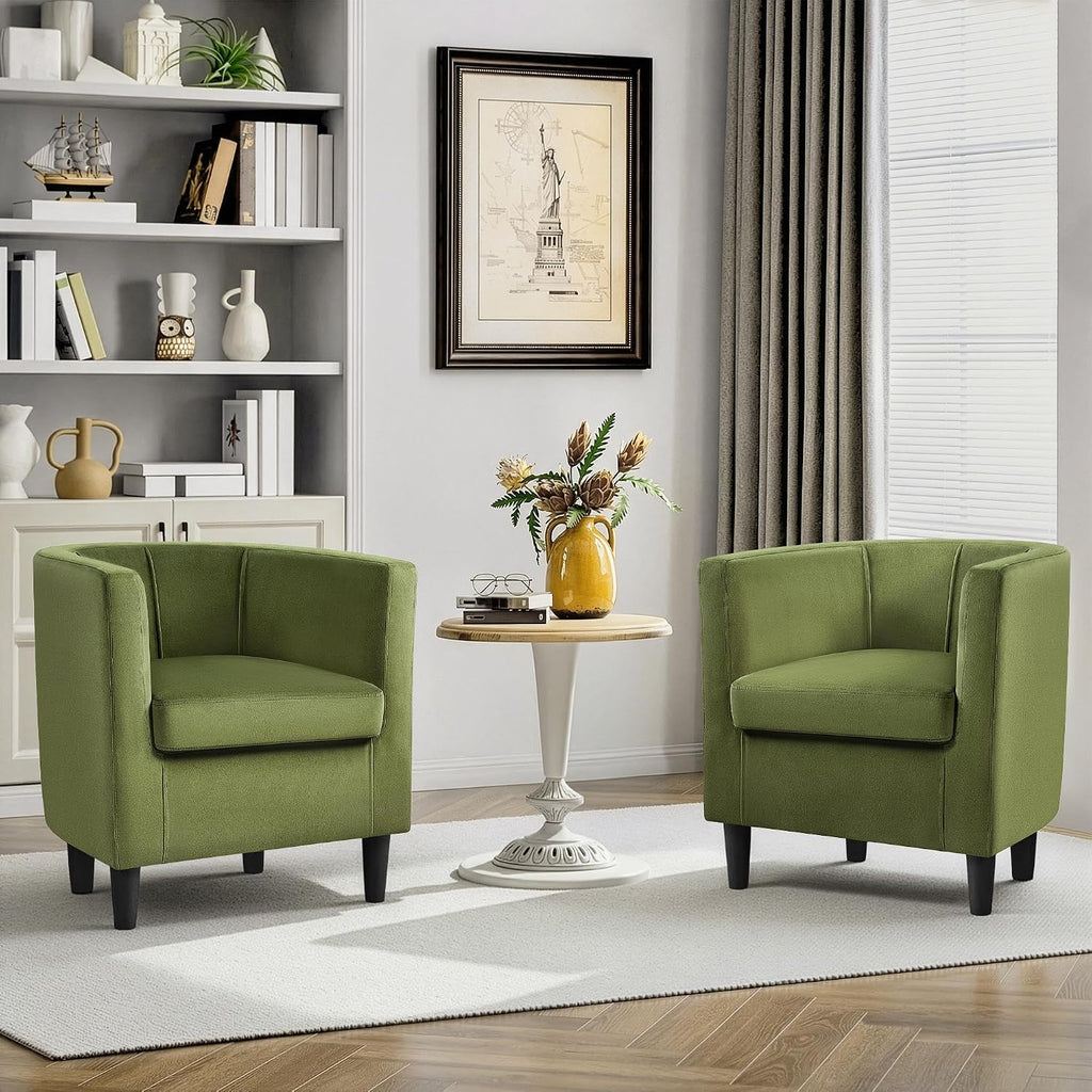 Velvet Accent Chair, Modern and Comfortable Armchairs, Upholstered Barrel Sofa Chair Bedroom Waiting Room, Olive