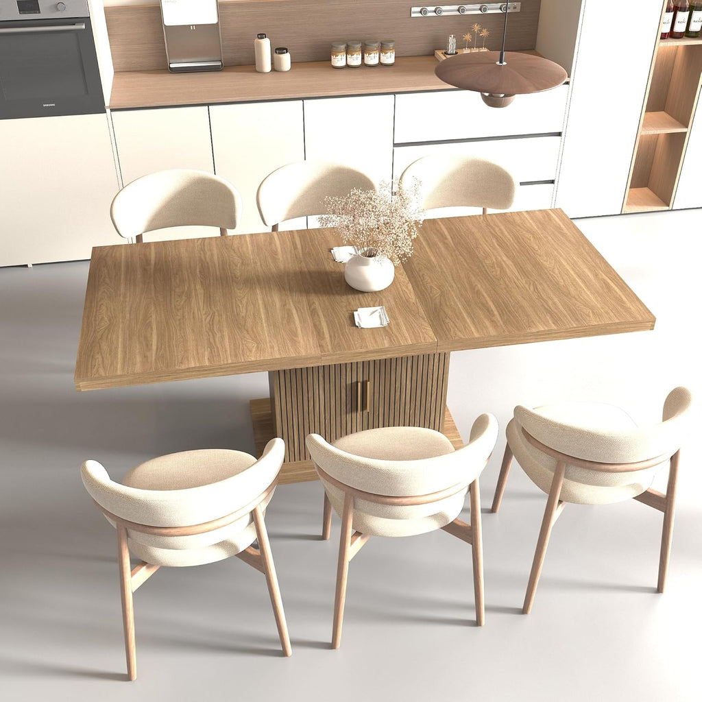 63"-79" Extendable Dining Room Table for 6-10 People, Modern Minimalist Dining Table with 2 Tier Storage, Space