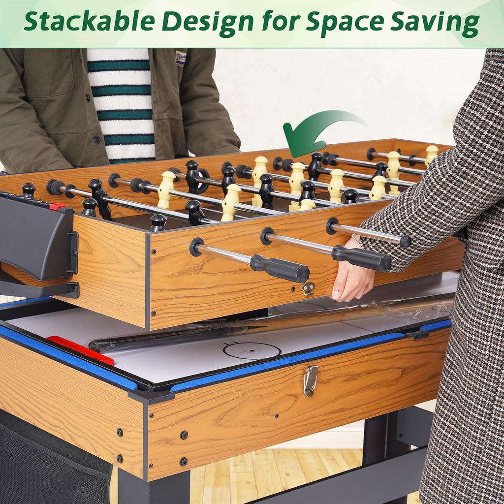 54" 4-in-1 Multi Game Table, Combination Game Table Set, Combo Games Table for Home, Game Room w/Soccer, Billiards