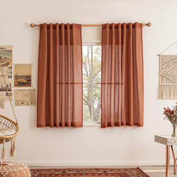 Sheer Linen Curtains 63 Inch Length, Light Filtering Privacy Drapes, Short Curtains for Small Window Back Tab Soft