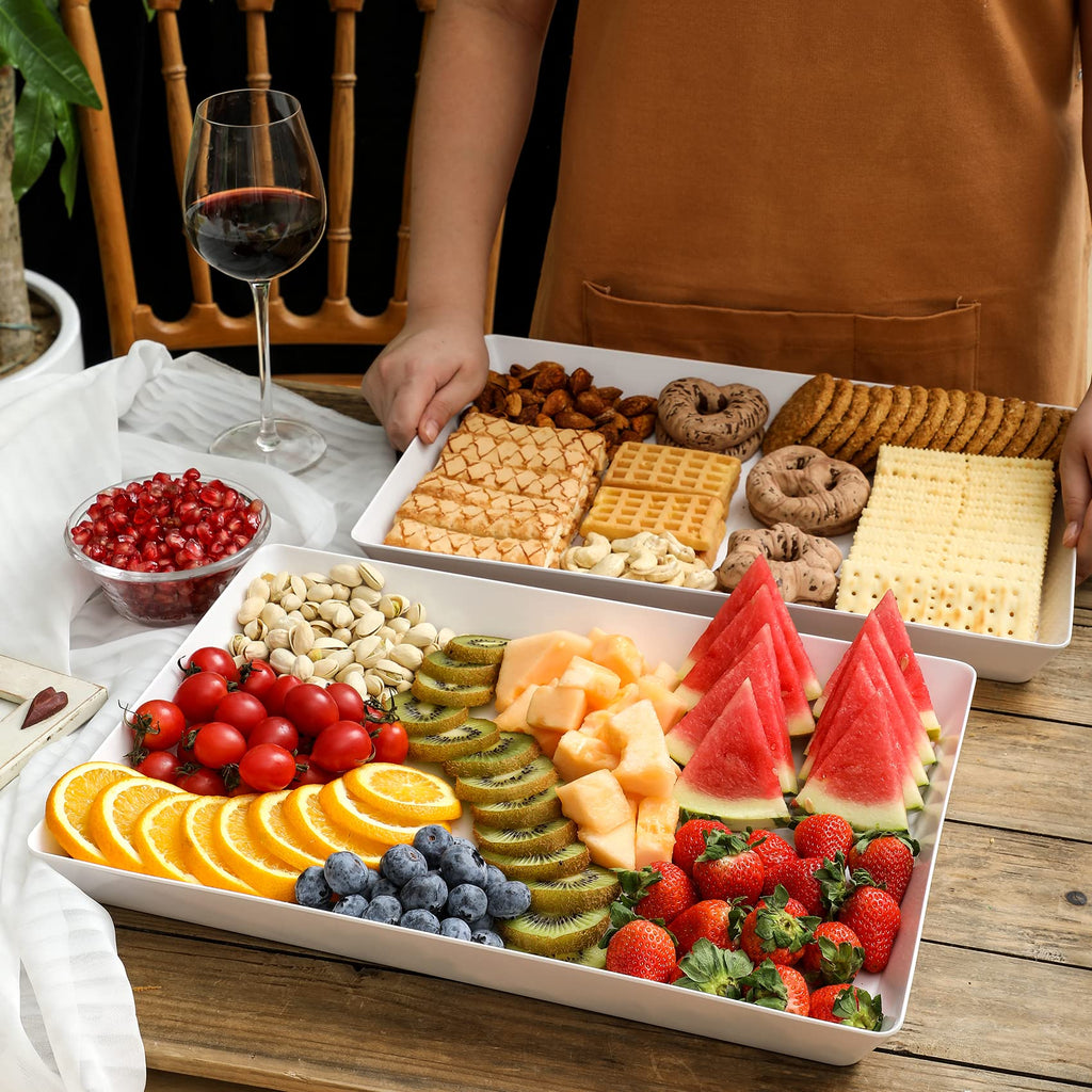 8 Pack, 16" x 11" Large White Serving Trays Set - Reusable Plastic Serving Platters for Cookie, Appetizer