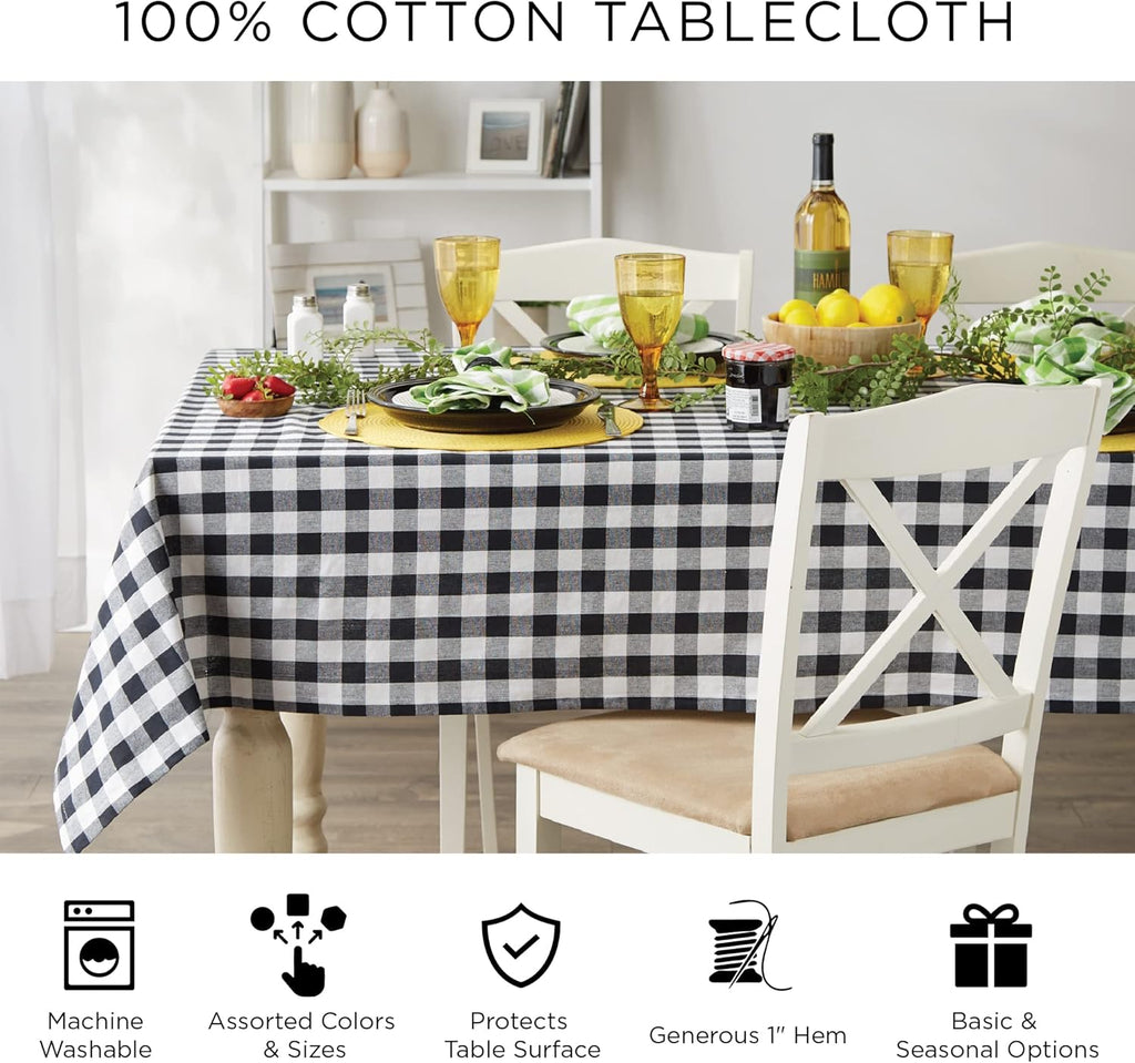 Damask Cotton Tablecloth, 70" Round, Black