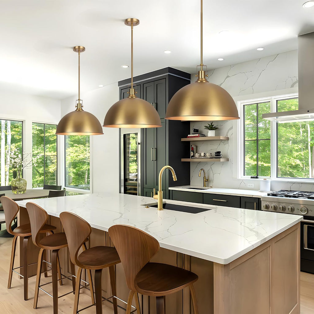 18 Inch Brushed Gold Large Pendant Light Kitchen Island, Farmhouse Modern Dome Pendant Light Fixtures Ceiling Hanging