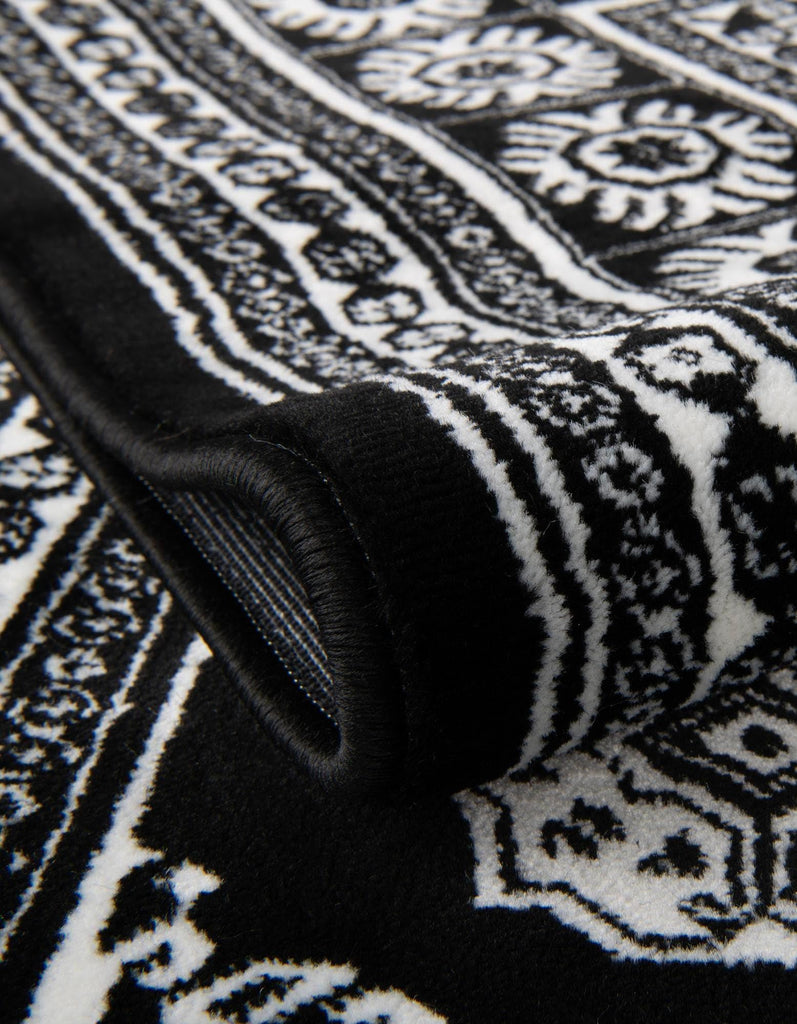 Bokhara Rug - 5 Ft Round Black and White Easy-Clean Rug - Modern Medallion Design s, Living Rooms, and Bedrooms