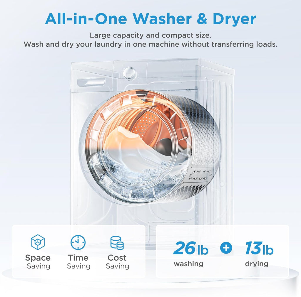 24 Inch All-in-One Front Load Washer Dryer Combo, 2.7 Cu.ft 26lbs Ventless Full-Automatic Washing Machine with Steam