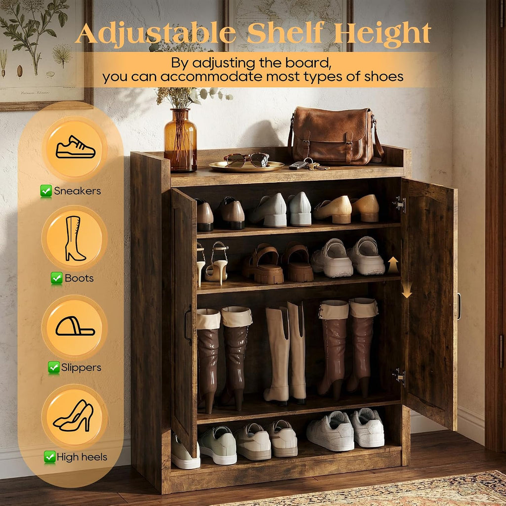 5-Tier Shoe Cabinet with Doors, Adjustable & Removable Shelves, Wooden Farmhouse Shoe Storage Organizer, Entryway