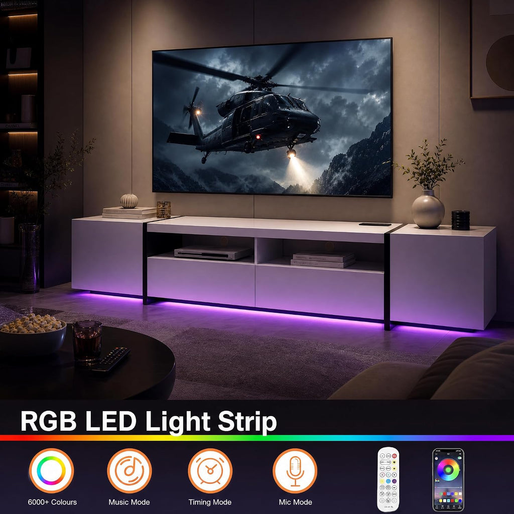 Modern 80 inch TV Stand for 75" 80" Up to 85" TV, LED TV Media Console with Power Outlets, Entertainment Center with Large Storage Cabinet for Living Room, White