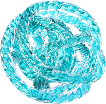 Glass Knot Teal Orbit Ball - 6 Inch Hand Blown Infinity Sculpture Decor Glass Orbit Home Decor Table Decoration