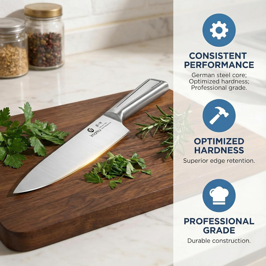 Japanese High Carbon Stainless Steel Knife Set with Block, Precision-Forged Gyutou Kitchen Knives with Built-in